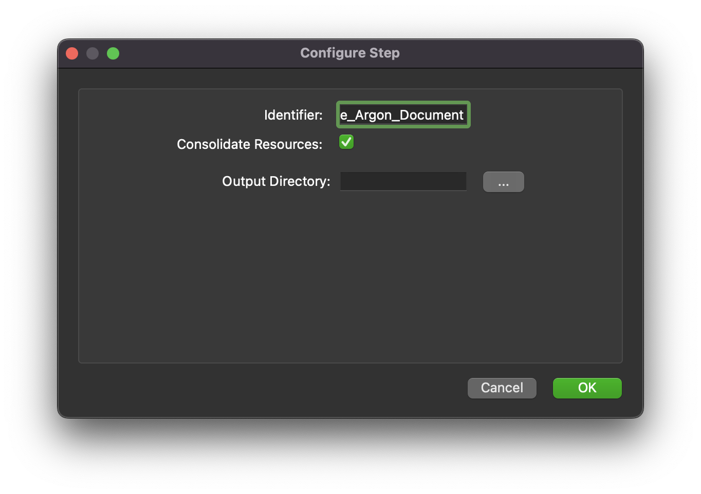 Step configure dialog
