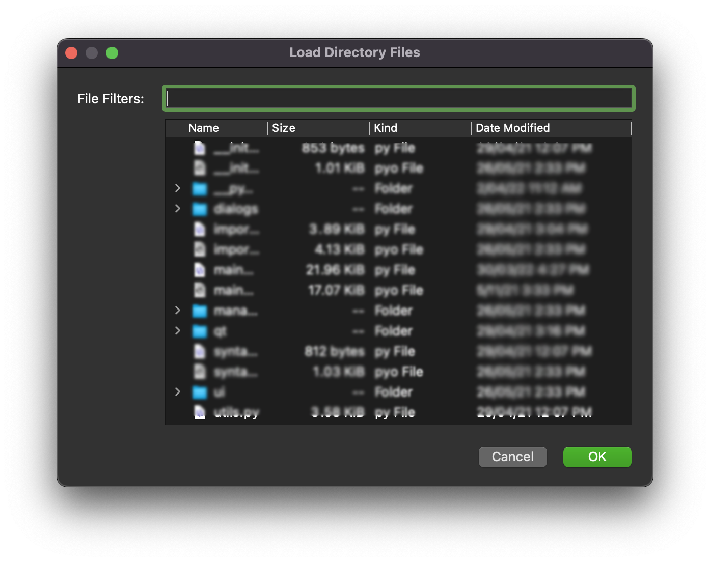 Load directory files dialog