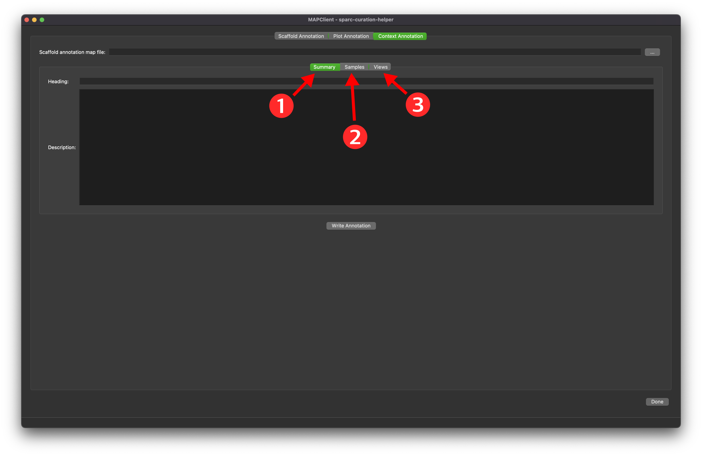 Initial state of the context annotation tab.