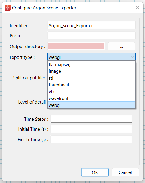 Export types configure dialog