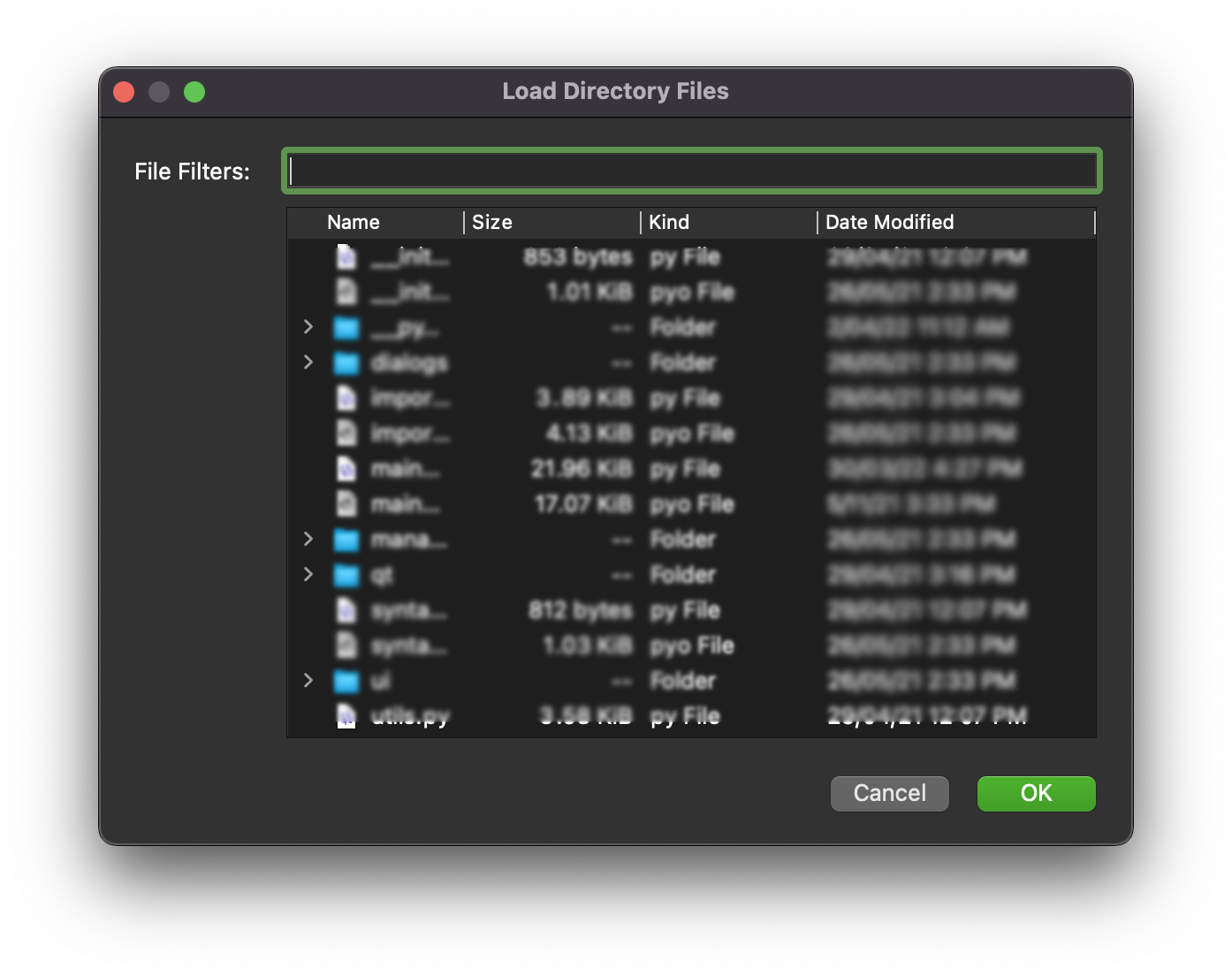 Load directory files dialog