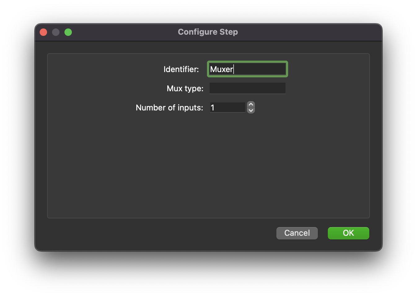 Step configure dialog